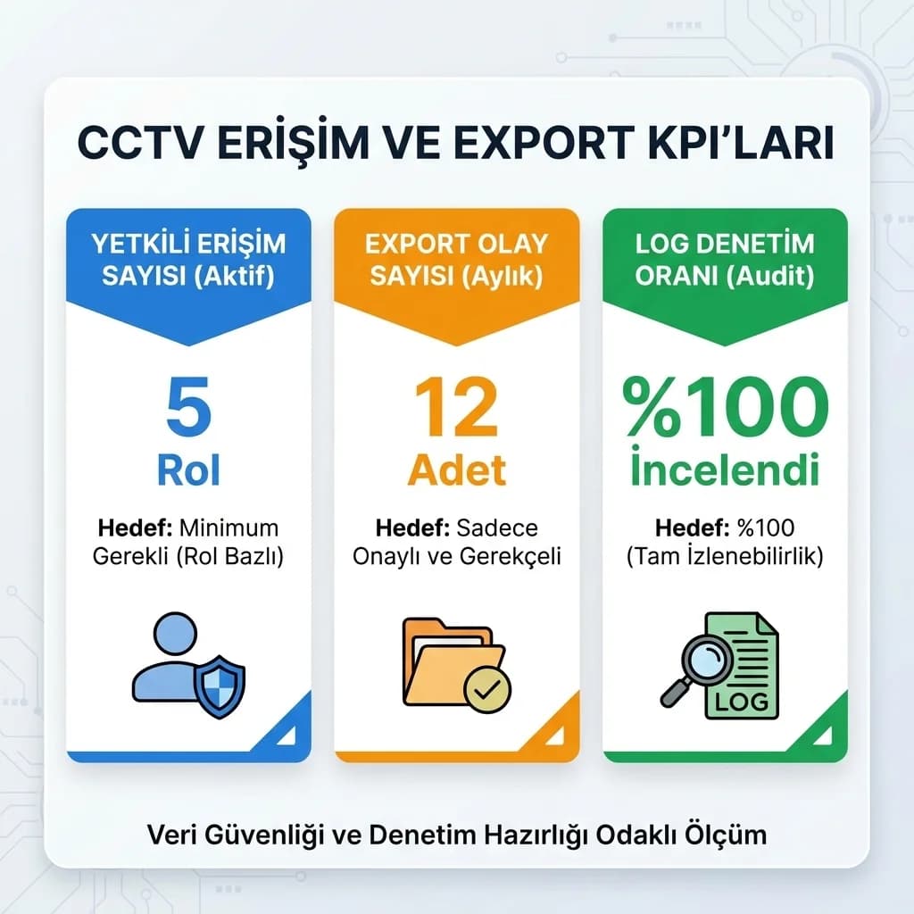 CCTV erişim ve export KPI paneli, denetim hazırlığı ve kontrol
