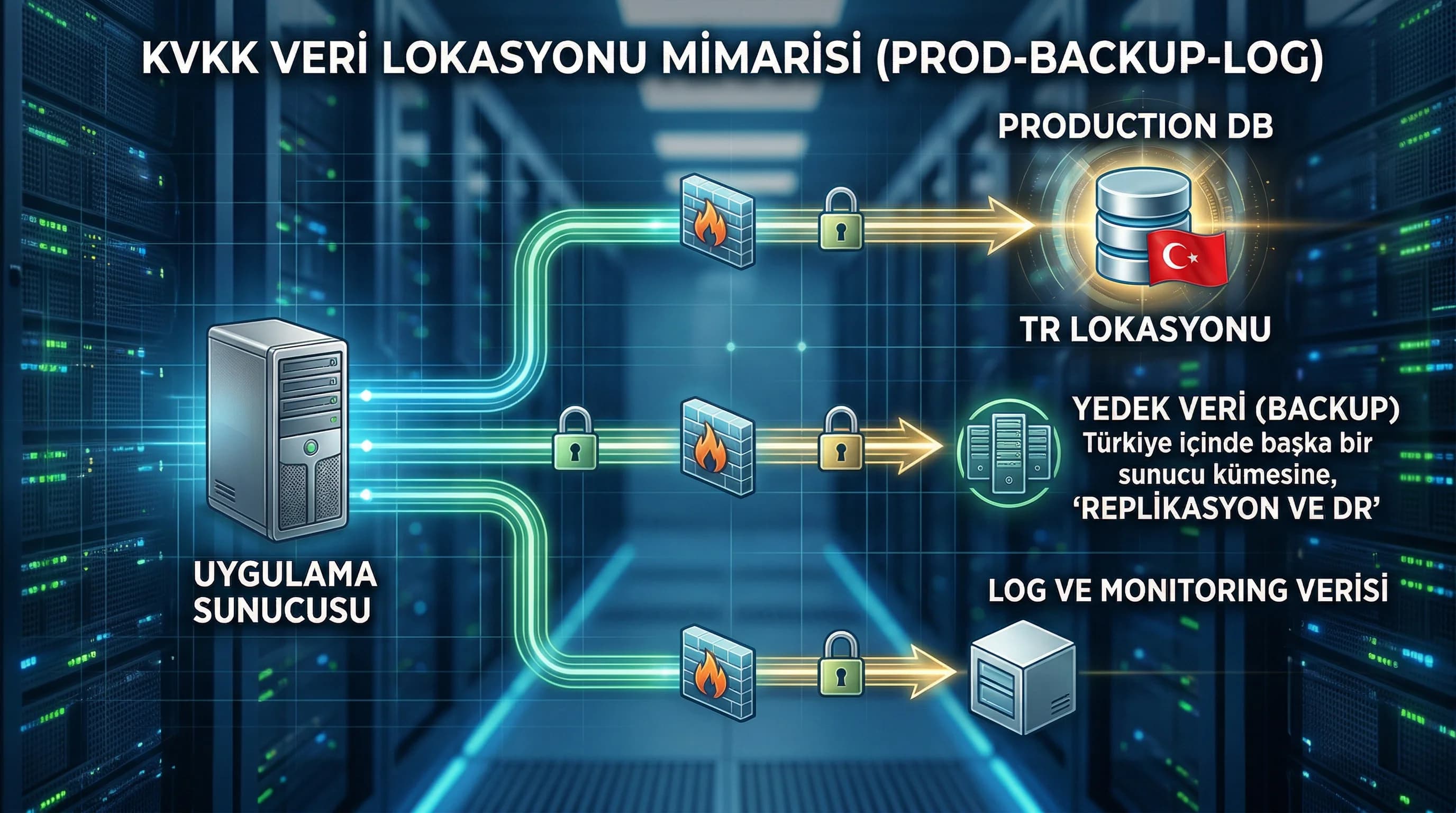 Prod backup log veri lokasyonu mimari diyagramı, KVKK hosting stratejisi