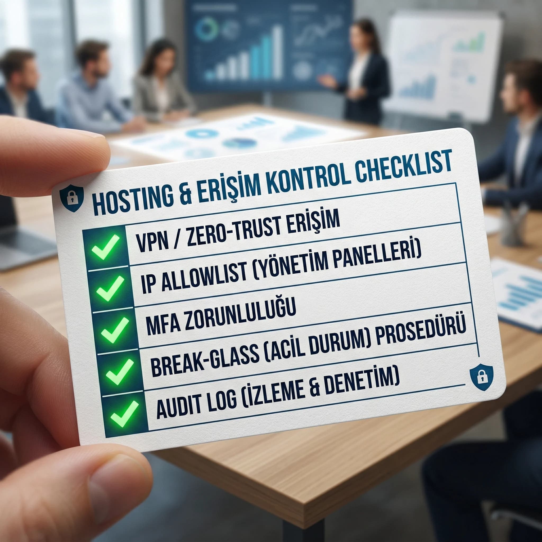 Hosting ve veri lokasyonu checklist kartı, erişim kontrol ve replikasyon
