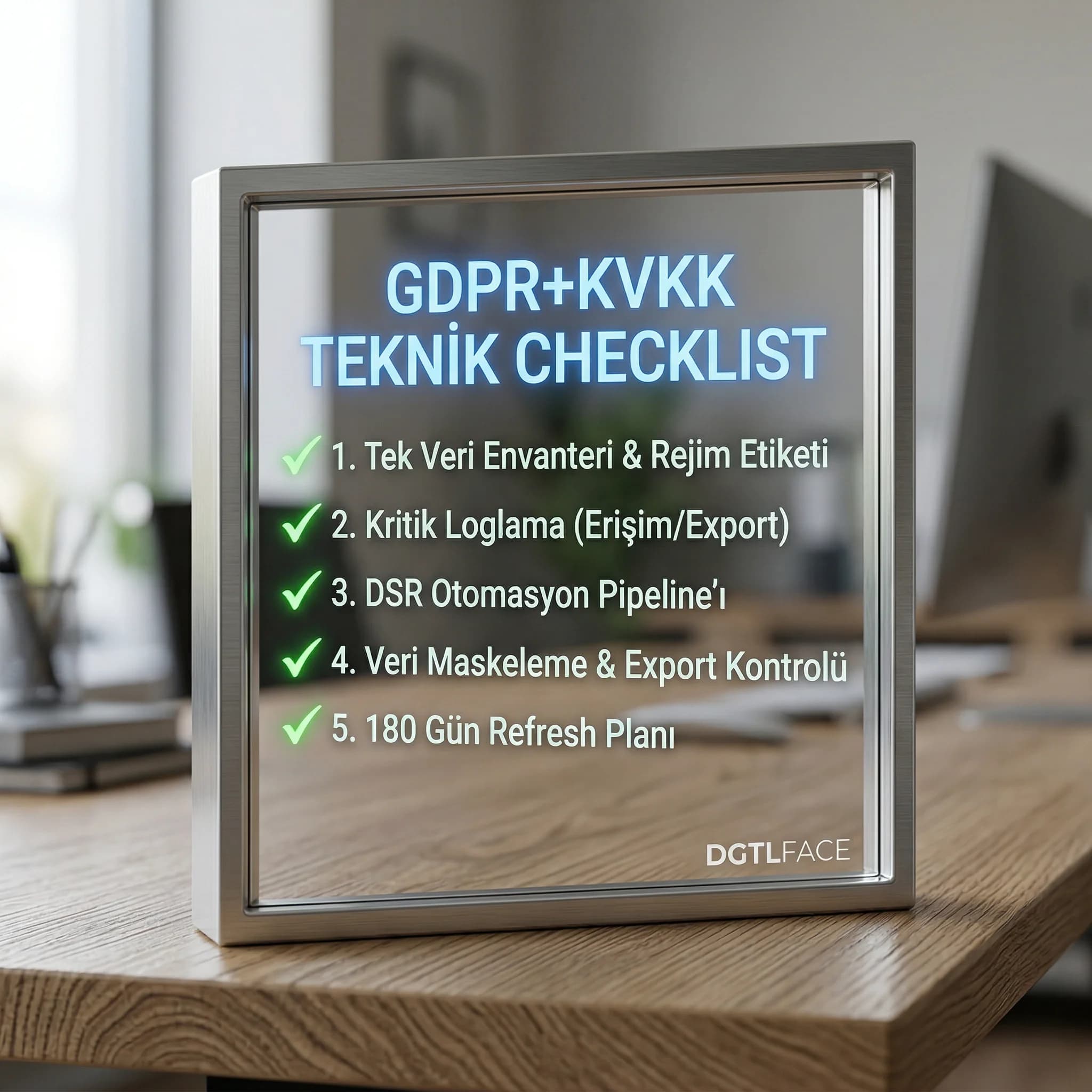 GDPR KVKK teknik checklist kartı, envanter log DSR kontrolleri