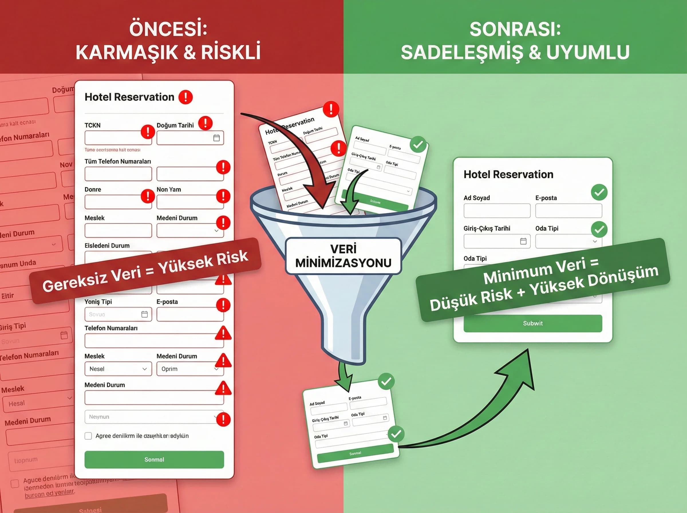 Zorunlu alan minimizasyonu bölümü ayırıcı, KVKK form UX