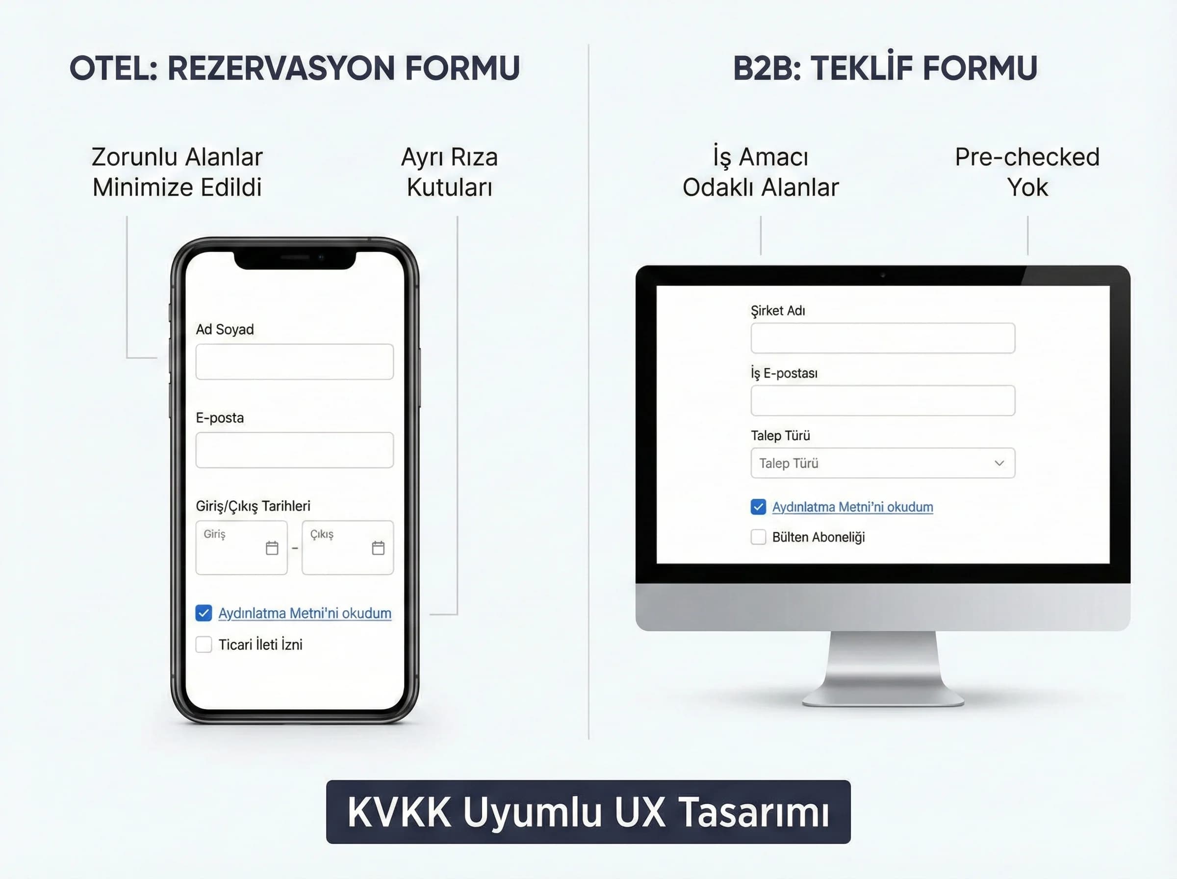 Otel ve B2B örnek form kurguları bölümü ayırıcı, KVKK uyumu