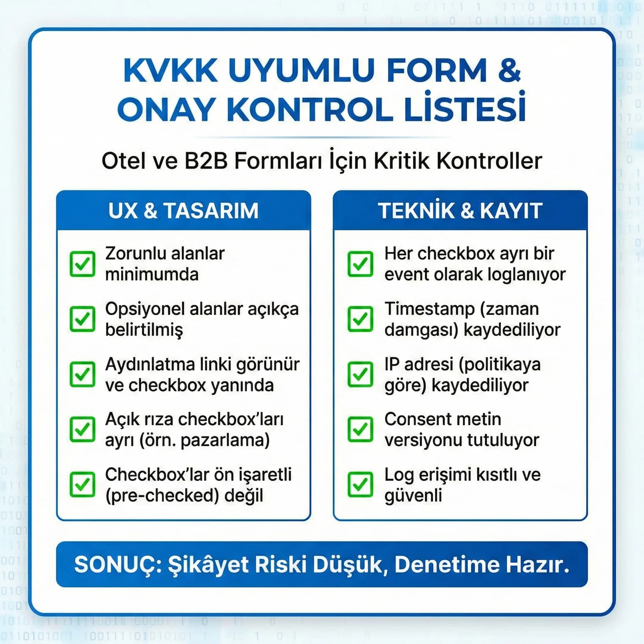 KVKK form onay checklist kartı, alan minimizasyonu ve kayıt modeli
