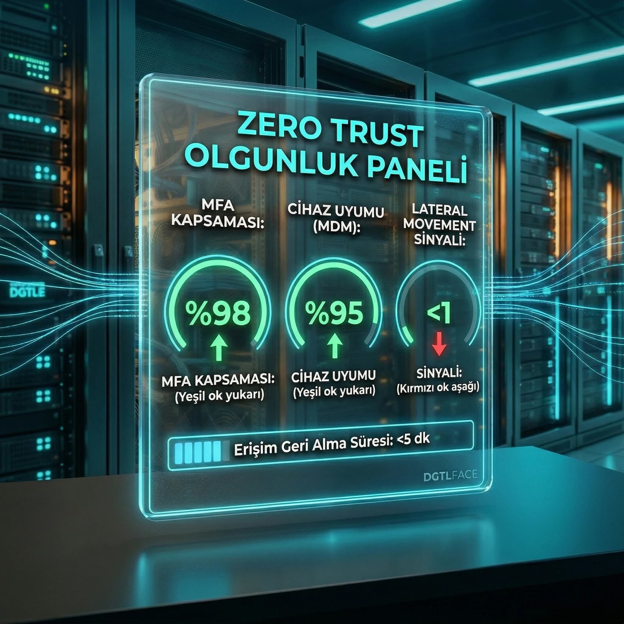 MFA kapsaması ve yetkisiz erişim KPI paneli, Zero Trust olgunluk göstergeleri