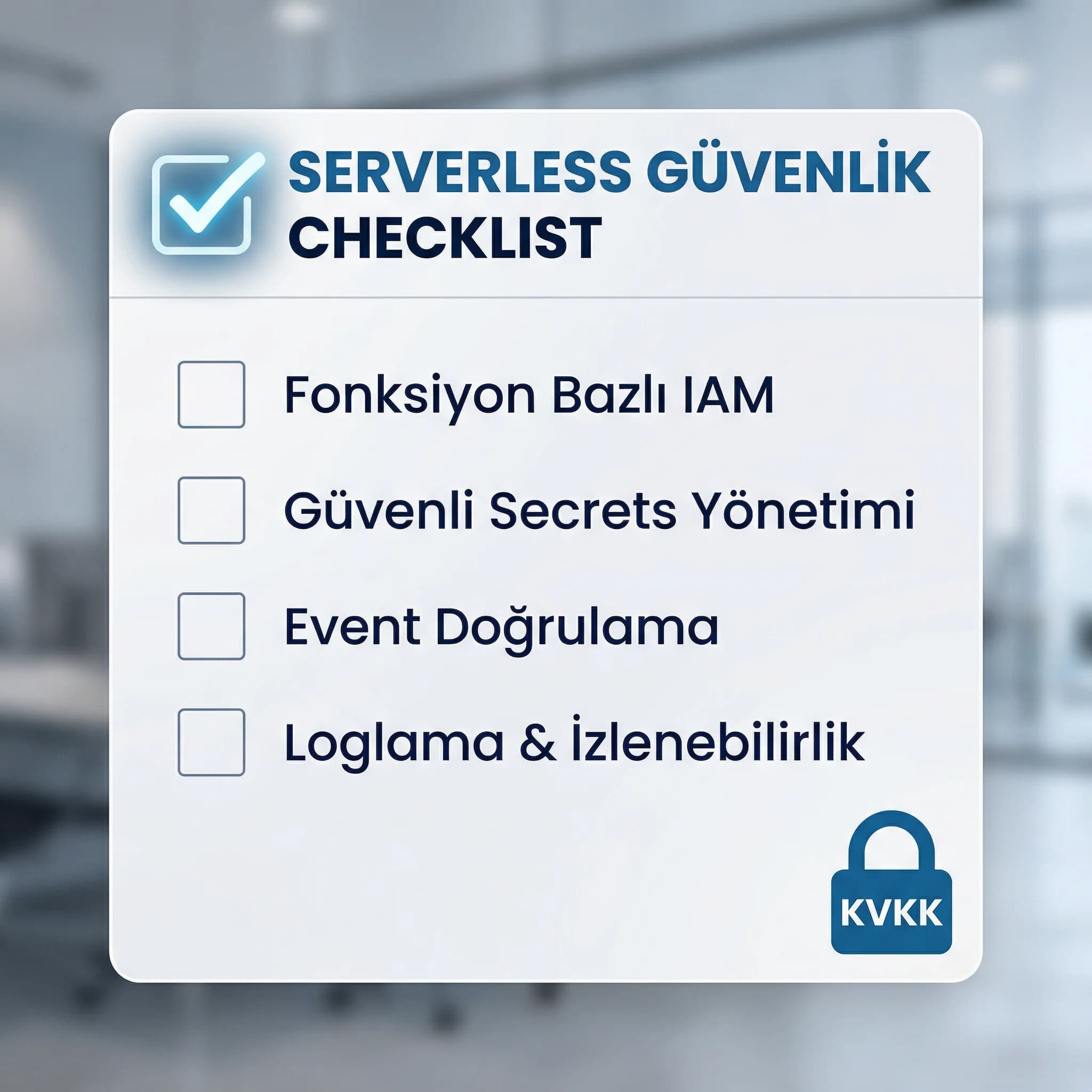 Serverless güvenlik checklist’i, least privilege IAM ve secrets yönetimiyle uygulanabilir rehber