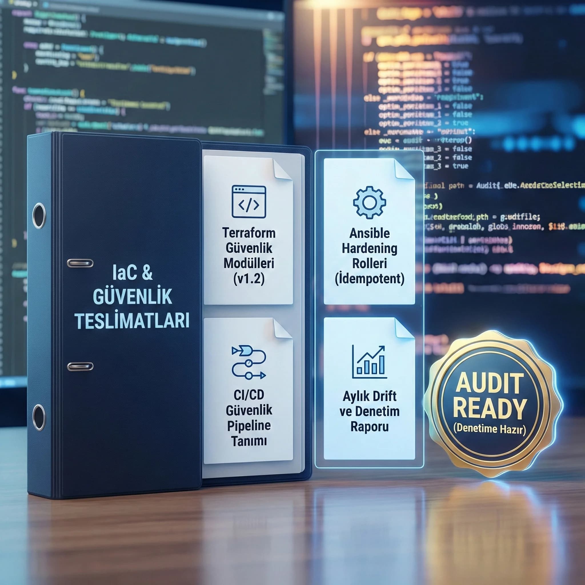 IaC deliverable seti, modüller, pipeline ve denetim izleriyle sürdürülebilir güvenlik